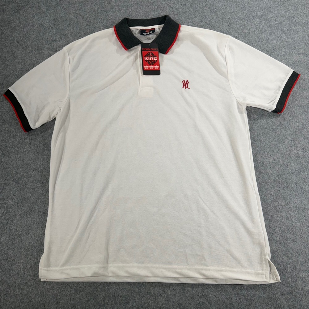 King Premium Quality Mens Polo Shirt White Short Sleeve XL New With Tags